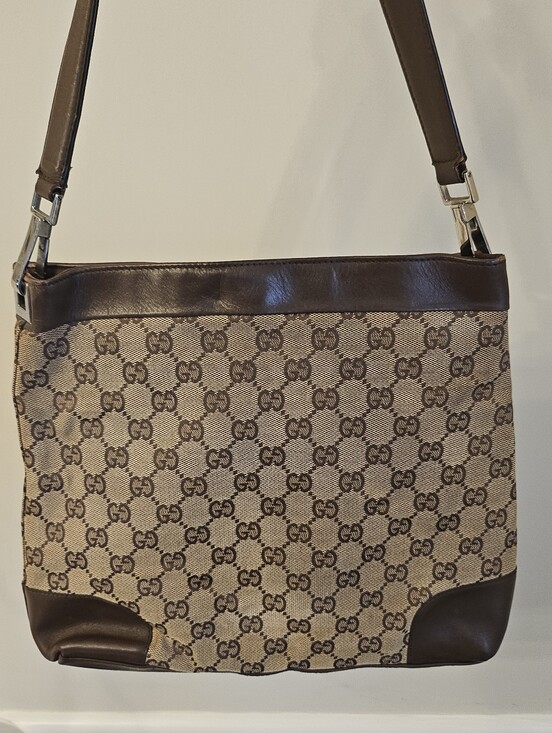 Gucci Handbags - Gucci Vintage GG Canvas Brown Leather Shoulder Bag Hobo